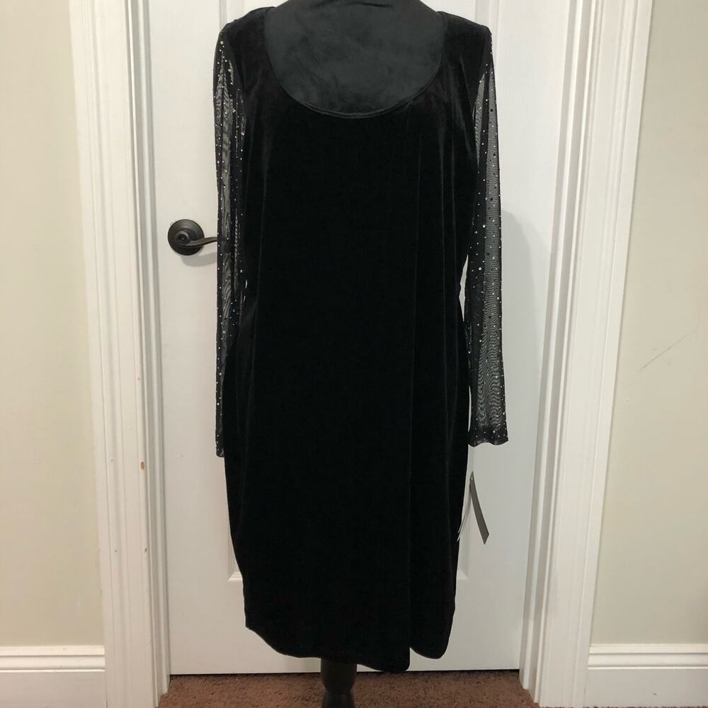 City Studio Plus Black Velvet‎ Rhinestone Mesh Sleeve Cutout Dress 1X 1656-ZU5P